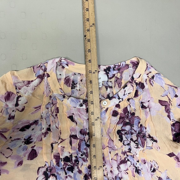 J Jill Pintucked Bell Sleeve Floral Blouse Womens 1X Purple Peach 3/4 Sleeve - Picture 10 of 10